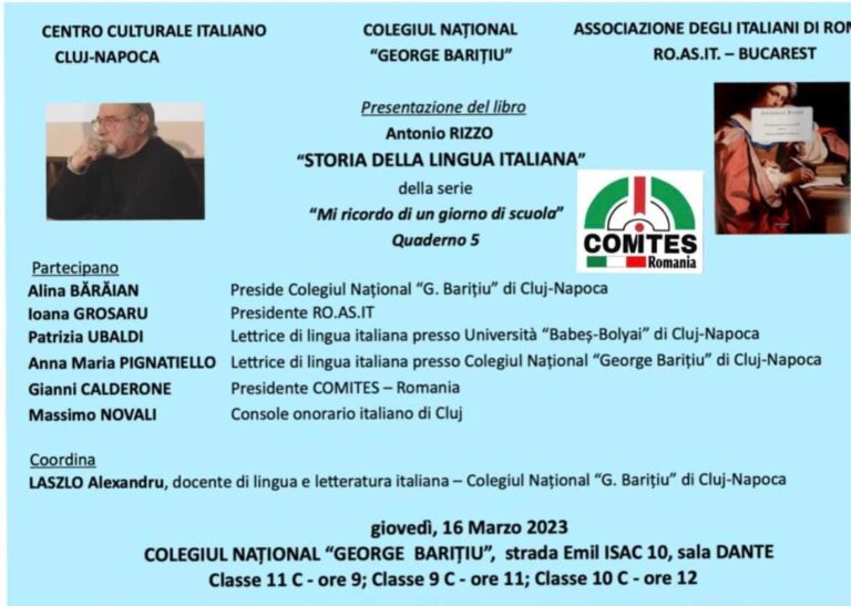 Ancora un  bell’evento del COMITES ROMANIA a Cluj con un grande scrittore italiano: Antonio Rizzo